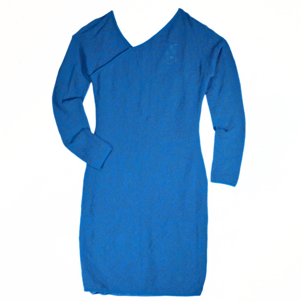 M Missoni Knit Dress‎ Womens 44 US 8 Blue Asymmetrical Long Sleeve Cocktail NWT